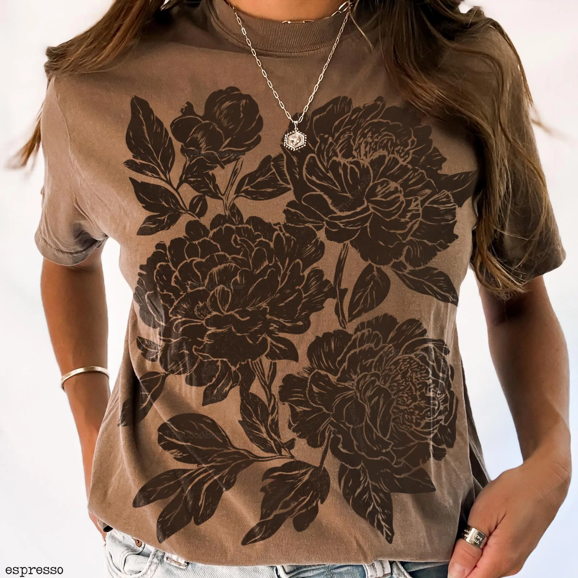 Comfort Colors Peony & Ranunculus Floral Shirt, Vintage Botanical Flower T-Shirt, Earthy Cottagecore Peony Graphic Tee, Plant Lover Gift for Women