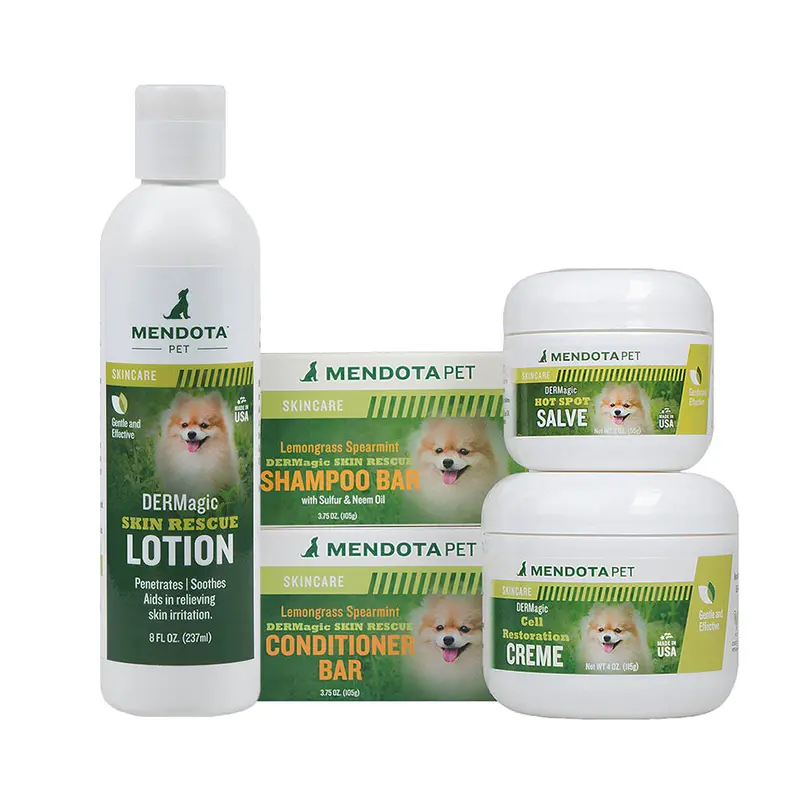 MENDOTA PET DERMagic System Dog Shampoo & Conditioner Cream Remedy - 3.5 oz/8 oz/18 oz/4 oz Jar, Conditioner Bar, Skin Rescue Lotion for Black Skin Disease, Canine Grooming Needs with Oil