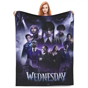 Wednesday Flannel Blanket Cozy TV Show Throw Soft Warm Bedding Couch Blanket Travel Blanket Outdoor Blanket for Teens, Adults, Movie Fans, Bedroom, Dorm, Living Room, Movie Nights