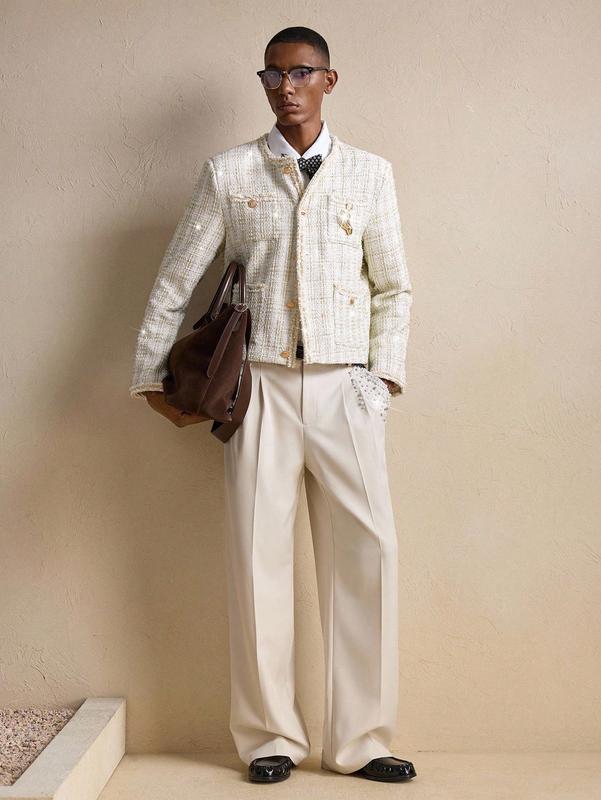 Jackets men - Men’s Tweed Business Casual Long Sleeve Jacket with Brooch for Fall Winter mens hoodies clothes for men vintage clothing men's clothing y2k clothing vacation outfits airport outfit jackets y2k clothes club outfit now birthday outfits