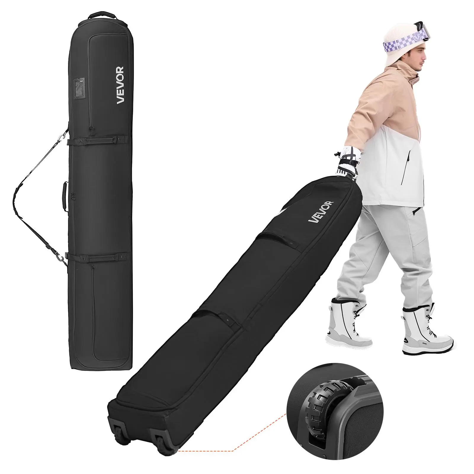 【SummerFinds】VEVOR Ski Roller Bag,  Up to 68.9 in/175 cm, Padded Snowboard Bag with Wheels for Air Travel, 600D Waterproof Oxford Fabric, with Adjustable Straps, for Skis Poles Goggles Gloves Helmet Boots (Black)