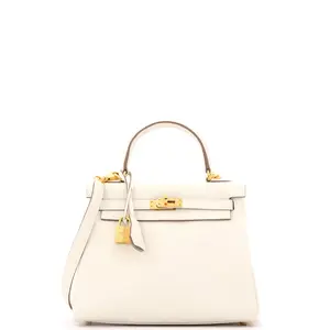 Pre-owned HERMÈS Leather Top Handle Bags Hermes Kelly Handbag Light Togo with Gold Hardware 25 by Rebag