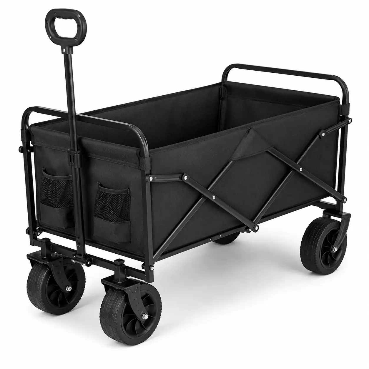 Collapsible Wagon Cart Foldable Utility Wagon with Wheels, Portable Grocery Cart for Camping, Shopping, Sports, Garden, Beach Wheelbarrow, Collapsible Folding Wagon, Portable Folding Trolley