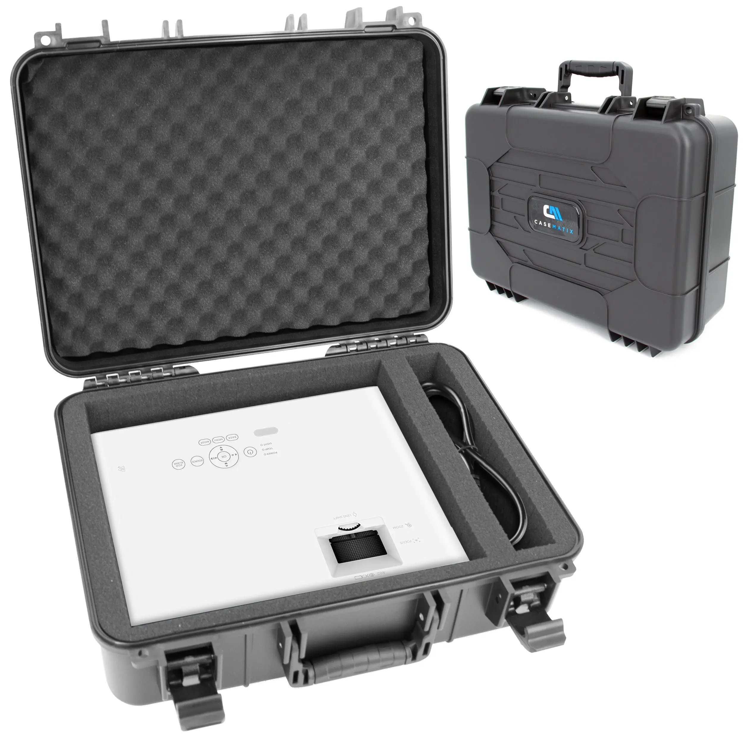 CASEMATIX Hard Shell Projector Case for Epson VS240/VS345/VS340 Projectors - Customizable Tri-Layer Foam Protection with Padlock Rings - Made in USA
