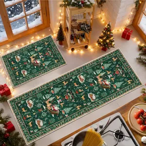 Christmas kitchen mat, Christmas rug，2Pcs non-slip kitchen rug set,  green Christmas pattern Floor Mat Set, soft comfortable foot mat, machine washable easy to clean, Christmas gift, suitable for kitchen Dining Room floor bedroom living room