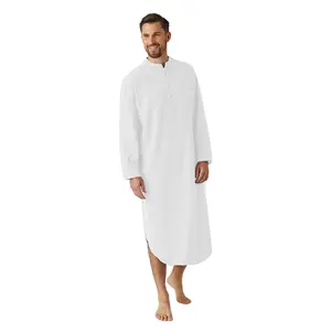 Men’s Breathable Kaftan Night Shirt, Comfortable Long-Sleeve Robe
