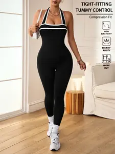 Women's 280g Sportswear Jumpsuit, Elastic Quick-Dry Seamless Knit Yoga, Summer Outdoor Fitness Wear, Walking & Casual & Pilates & Daily, Sporty Jumpsuit, Quick Drying Jumpsuit
