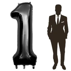 60 Inch Black Number Balloon Large Foil Number Balloons With Base, 0-10 Big Number Balloons for Birthday Party Supplies Decorations