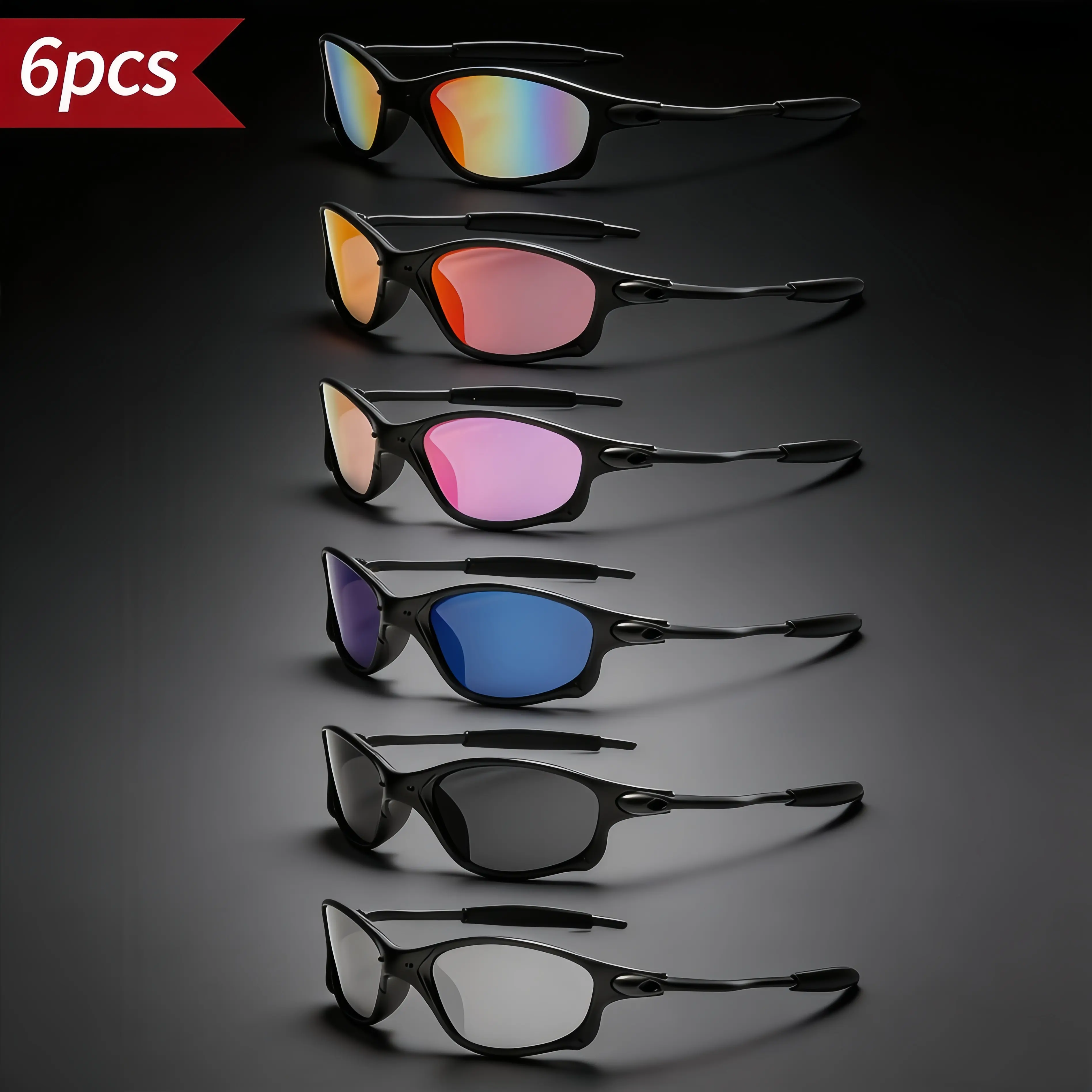 6-Pack TR90 Polarized HD Glasses – Unisex Square-Frame Eyewear with UV400 Protection, Perfect for Sports & Daily Use