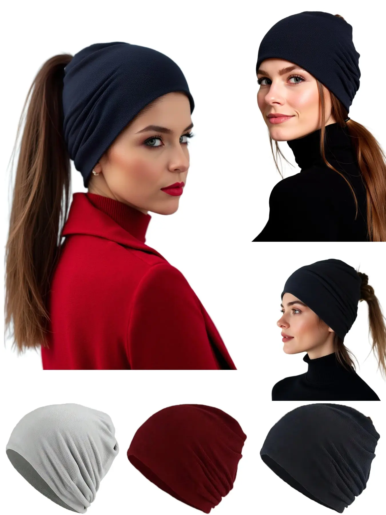 Women's Multicolor Open Top Knitted Beanie Fitted Hat, Fashion Versatile Accessory, Essential for Young Adults, Indoor Outdoor Use