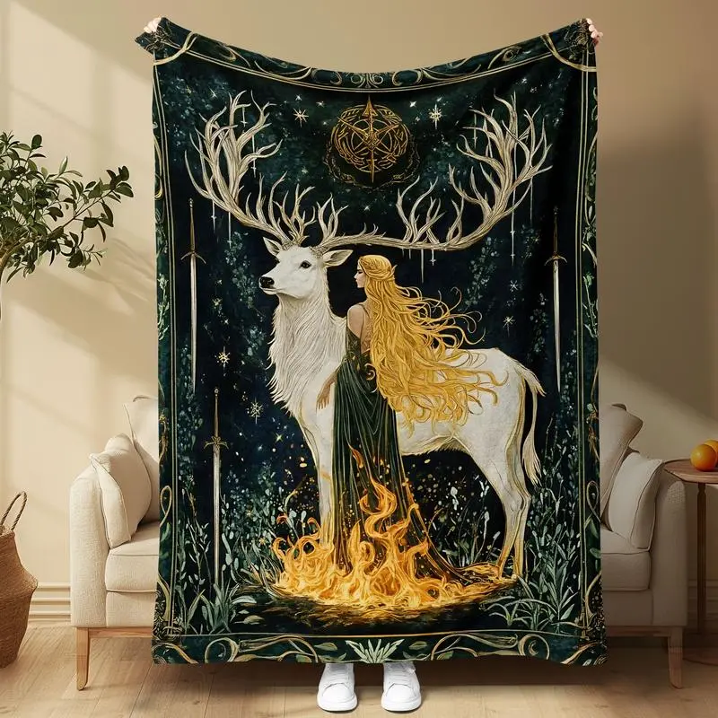 Glass Throne Enchanting Deer Print Flannel Blanket, Soft Cotton Material, Deer Print Blankets, Statement Decorative Throw for Sofa & Bed, Book Lover Home Soft Furnishing, Statement Decorative Blankets