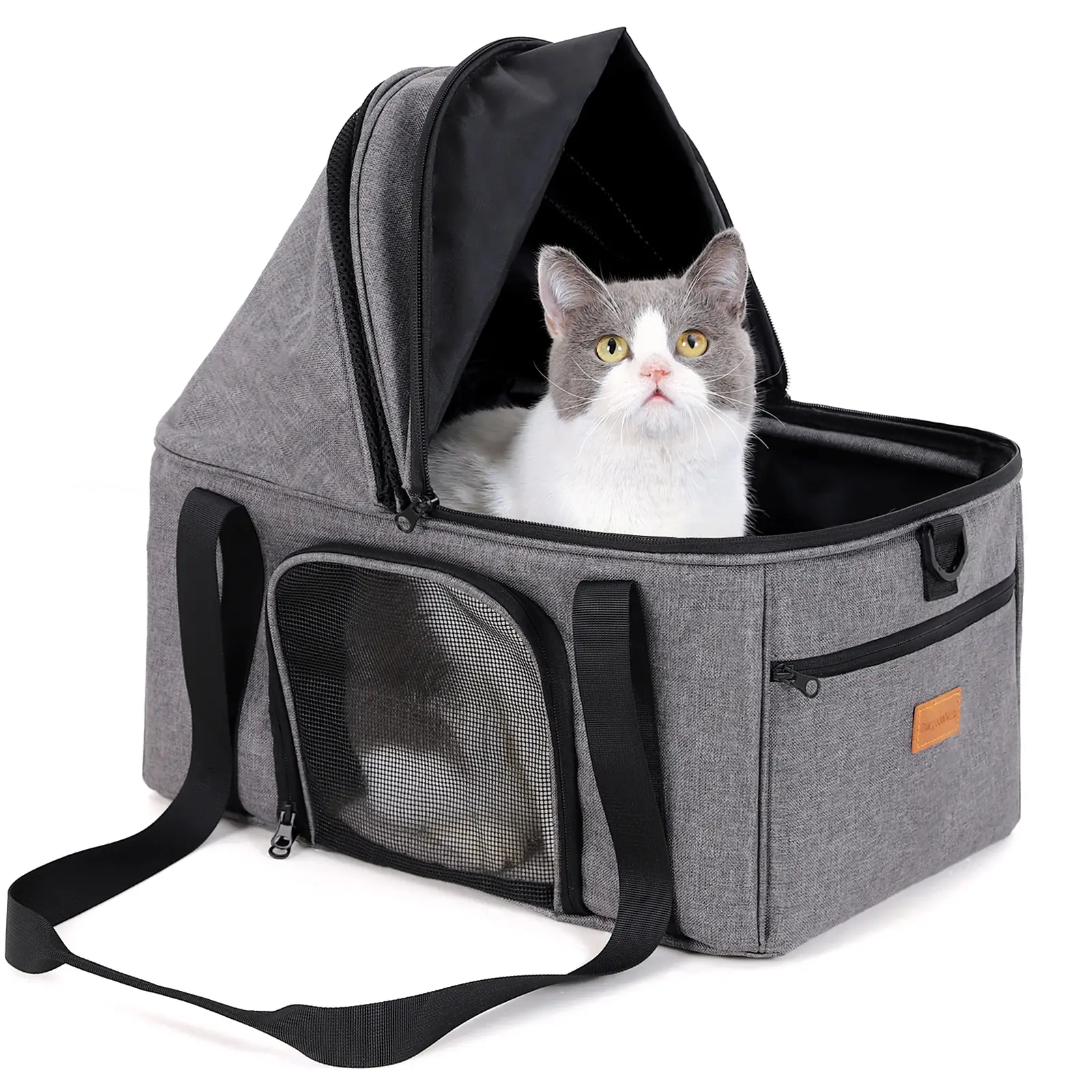 BurgeonNest Cat Carrier for 2 Cats,Soft Sided Large Pet Carrier for Large Cat 20 lbs, Small Dog Carrier, Collapsible Cat Travel Carrier with Semi-Open