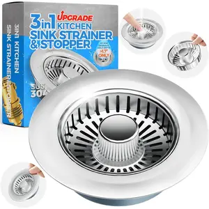 NEW Kitchen Sink Drain Strainer - Kitchen Sink Stopper, 304 Stainless Steel Sink Drain Stopper, Sink Protector for Kitchen with Anti-Clog Filter, Fit US Standard 3-1/2'' Sink Drain Hole, Silver