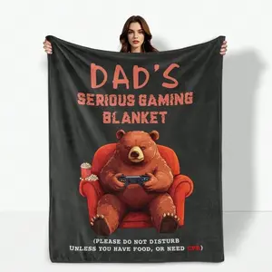 Bear Theme Flannel Blanket - Soft, Cozy Bedding for Dad Gifts, Offers Warmth and Relaxation Support
