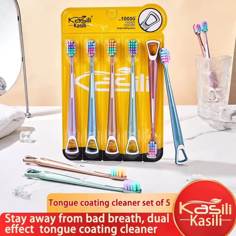 10-Pack[Double-purpose tongue brushing toothbrush] Innovative square hole densely implanted toothbrush, soft and fine bristled toothbrush, wide head design, two-in-one tongue coating brushing toothbrush.