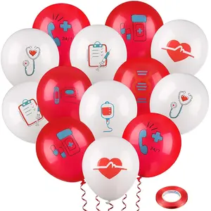 40 Pieces Nurse Balloons 12 Inch Red And White Nursing Latex Balloons Party Decoration Supplies Cna Week Graduation Decoration