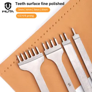 WUTA Diamond Chisel Set - Japanese White Steel,3-6mm Spacing + Heat-Blackened Teeth, Beginner-Friendly Leather Punch Kit (1/2/4/6 Prongs)