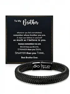 6-Piece Leather Bracelets for Men, Stackable Retro Bangles with Stainless Steel Clasp, Perfect Family Gift Set with Sentimental Cards