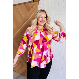 Lizzy Top in Magenta and Mustard Abstract