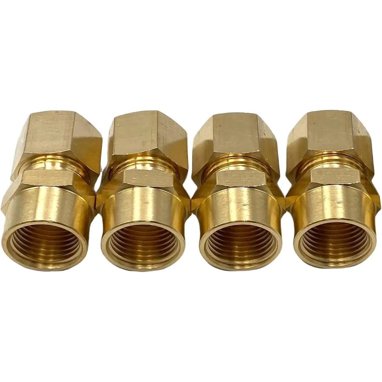 4 Pcs Brass Compression Union Connectors, 1/2" OD Tube to 3/8" FNPT Fittings for Oil, Gas (Home Supplies), For Compression
