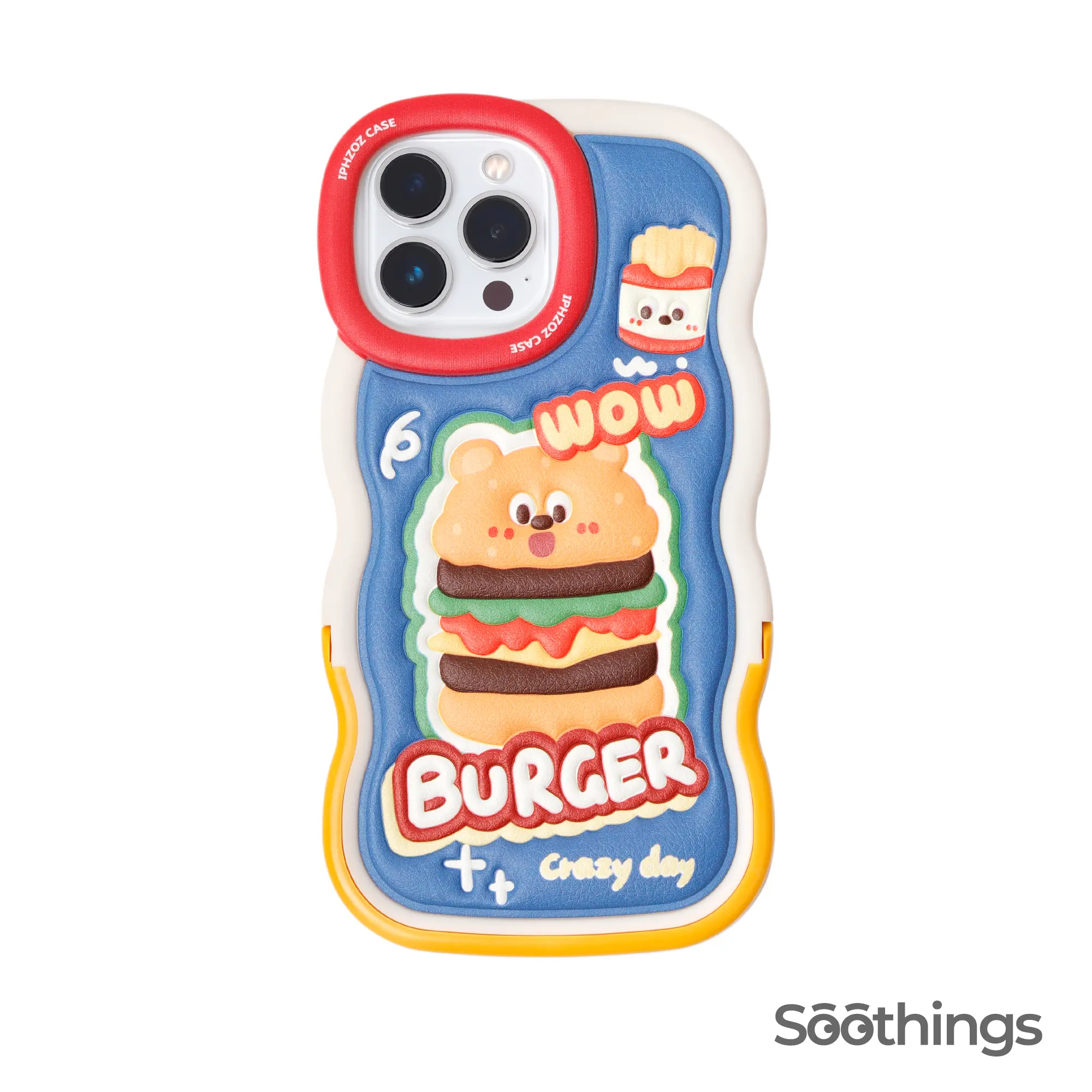 Blue Cute 3D Vintage Hamburger Cartoon Pattern Phone Case With Stand Accessories Screen Protector