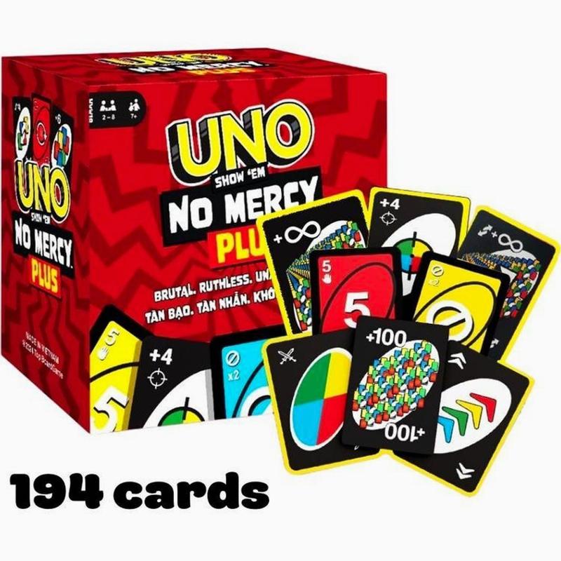 UNO SHOW EM NO MERCY PLUS OPTION 210 & 196 Cards with more Extended Function Cards, Card Game for 2-10 Players card game cards game, Longer time playing, TOP CARD GAME
