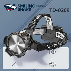 【TD-0209】Smiling Shark multifunctional headlamp, made of ABS material, equipped with an 18650 battery, featuring adjustable zoom and sensing function to meet various lighting needs.
