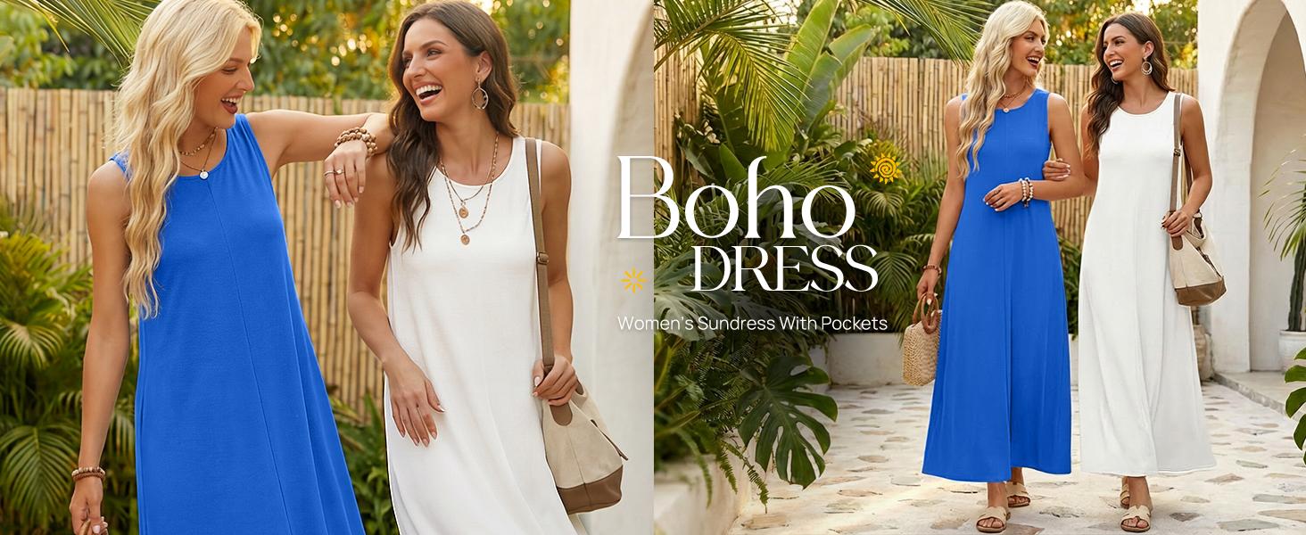 MEROKEETY Women's 2026 Summer Maxi Dress Sleeveless Crewneck Casual Loose Beach Vacation Basic Long Sundress