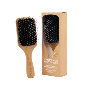 [RUBY VIBE CO] SilkFlow Boar Bristle Hair Brush with Bamboo Handle Frizz Control Gentle Detangling for All Hair Types