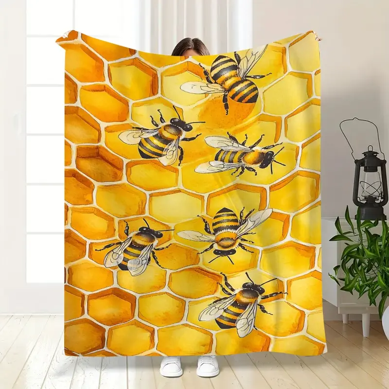 Bee & Honeycomb Throw Blanket, Soft Nature - themed Blanket for Bed, Extra Large Machine Washable, All Season Flannel, Comfort for Home Office, Gifts for Nature Lovers