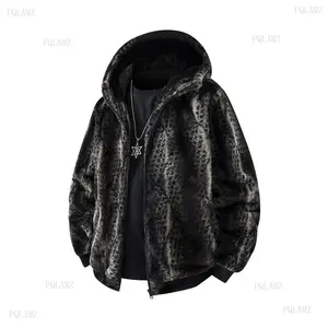 2025Men's Winter Fashion Fleece Jacket, Trendy Leopard Print Double-Sided Warm Coat, Stylish Hooded Outerwear for Autumn & Winter