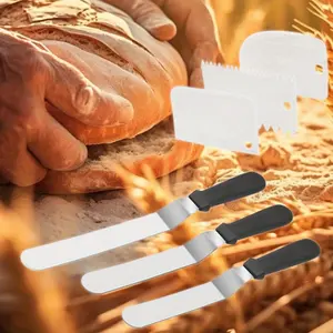 3 Pack Stainless Steel Icing Spatulas with 3 White Cake Smoother Scrapers, Angled Cake Spatulas Cake Smoother Scrapers, Frosting Offset Spatula Set for Cake Decorating Baking (6", 8", 10")