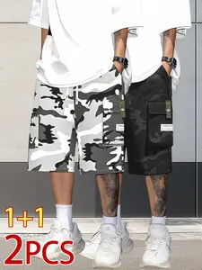 Men’s 2-Pack Camouflage Cargo Shorts – Multi-Pocket Design, Drawstring Waistband, Casual Streetwear Shorts, Perfect for Everyday Wear & Urban Styling SpringStatements