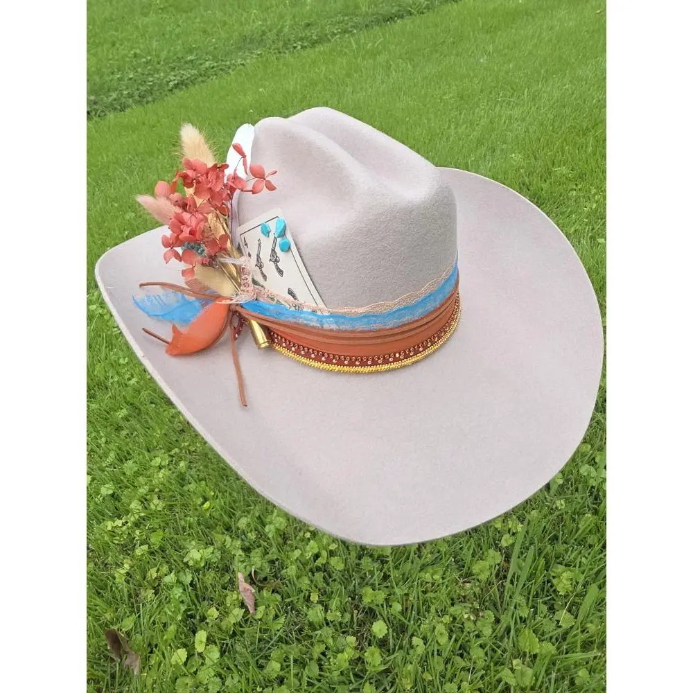 Custom Cowboy Hat - Handcrafted Western Fashion Hat with Feathers, Florals, and Charms - One-of-a-Kind Design for Boho, Rustic, Glam, or Classic Western Styles - Made to Order