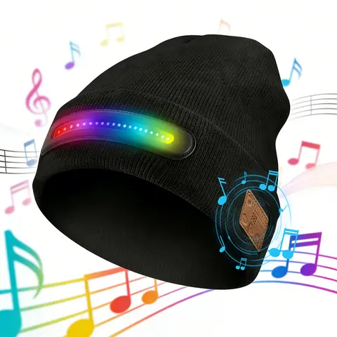 Unisex Luminous Light-Up Sports Hat - Warm Beany Knit Skull Cap with USB Rechargeable Cordless Bluetooth Headphones (With Sound), Spider Web Design, for Outdoor Biking, Mens Gifts for Christmas, Unique Christmas Birthday Gifts