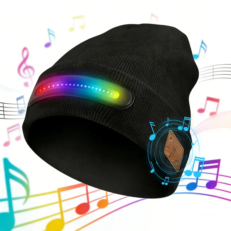 Unisex Luminous Light-Up Sports Hat - Warm Beany Knit Skull Cap with USB Rechargeable Cordless Bluetooth Headphones (With Sound), Spider Web Design, for Outdoor Biking, Mens Gifts for Christmas, Unique Christmas Birthday Gifts