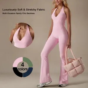 Workout Apparel for Women, Backless Halter Jumpsuit with Moisture-Wicking Soft Stretch Fabric, Yoga Gym Lifestyle Activewear