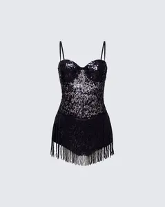 Andrina Black Sequin Fringe Romper