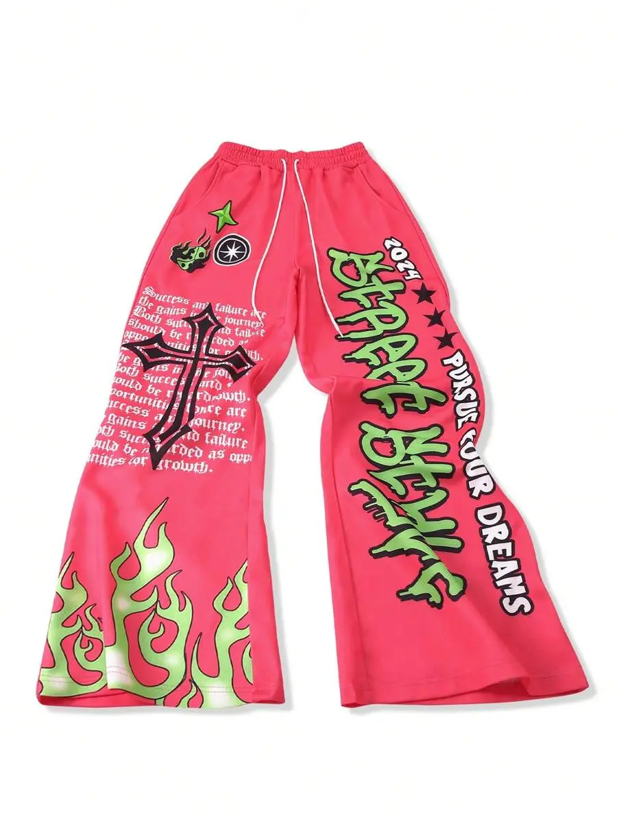 Manfinity Streetrush Men's Front Tie Letter Print Pocket Casual Sweatpants