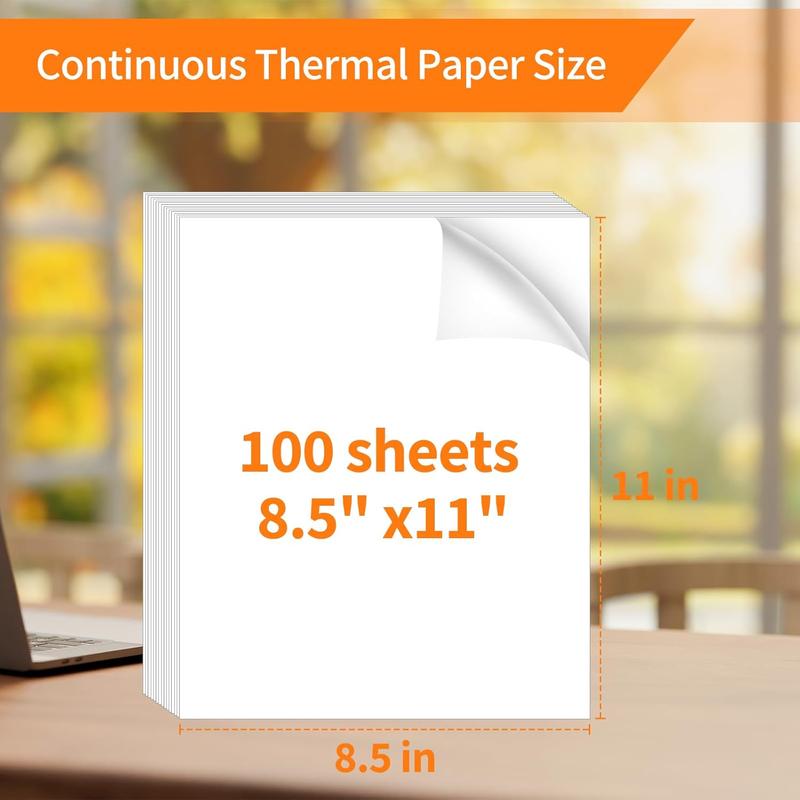 Thermal Printer Paper 8.5 x 11,Thermal Papers,Continuous Thermal Printer Paper, MultipurposeThermal Paper for PortableThermal Printers,JADENS/Itari Printers,100 Sheet.