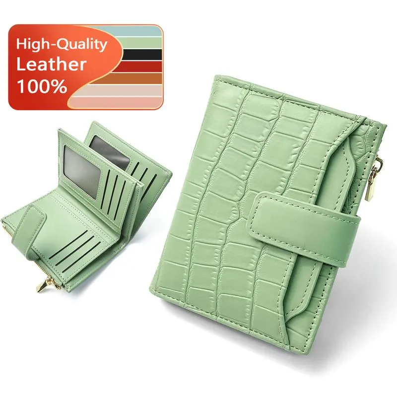 Women's Minimalist High-Quality Leather Short Wallet - Portable Plain Color Bifold Credit Card Holder, Fashionable Card Holder, Casual Cute Designer Zipper Mini Purse for Daily & Back To School Use