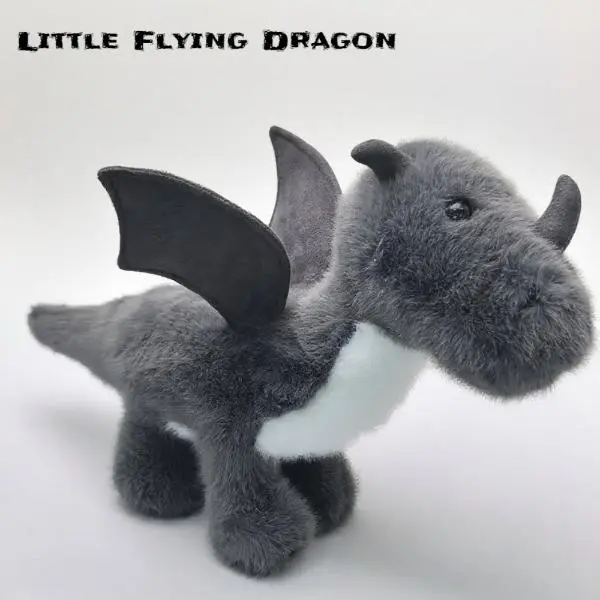 45cm Dark Cute Grey Winged Dragon Stuffed Plush Toy Soft Fluffy Flying Dragon Doll Gothic Fantasy Animal Plushies Home Decor Birthday Gift for Gamers Kids