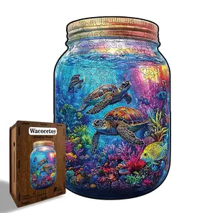 Ocean Puzzle Wooden Shape Jigsaw Toy Money Box, Multifunctional Stress Relief Puzzle, Fun Educational Game for Kids and Adults