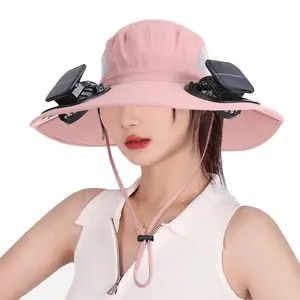 Outdoor Wide Brim Sun Hat with 2 Solar Powered Fan, Bucket Hat for Men Women, Fishing, Gardening & Beach Hat for Men