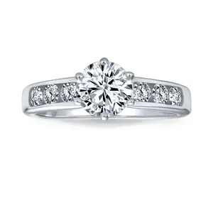 Classic 4CT CZ Round 6-Prong Solitaire Engagement Ring .925 Sterling Silver Cubic Zirconia Pave Band
