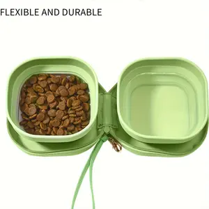 Pet walking bowl, outdoor portable cat bowl, double bowl dog bowl, feeding and water bowl, outdoor silicone 2-in-1 bowl, cute design, large capacity, suitable for outdoor walking, camping, and hiking