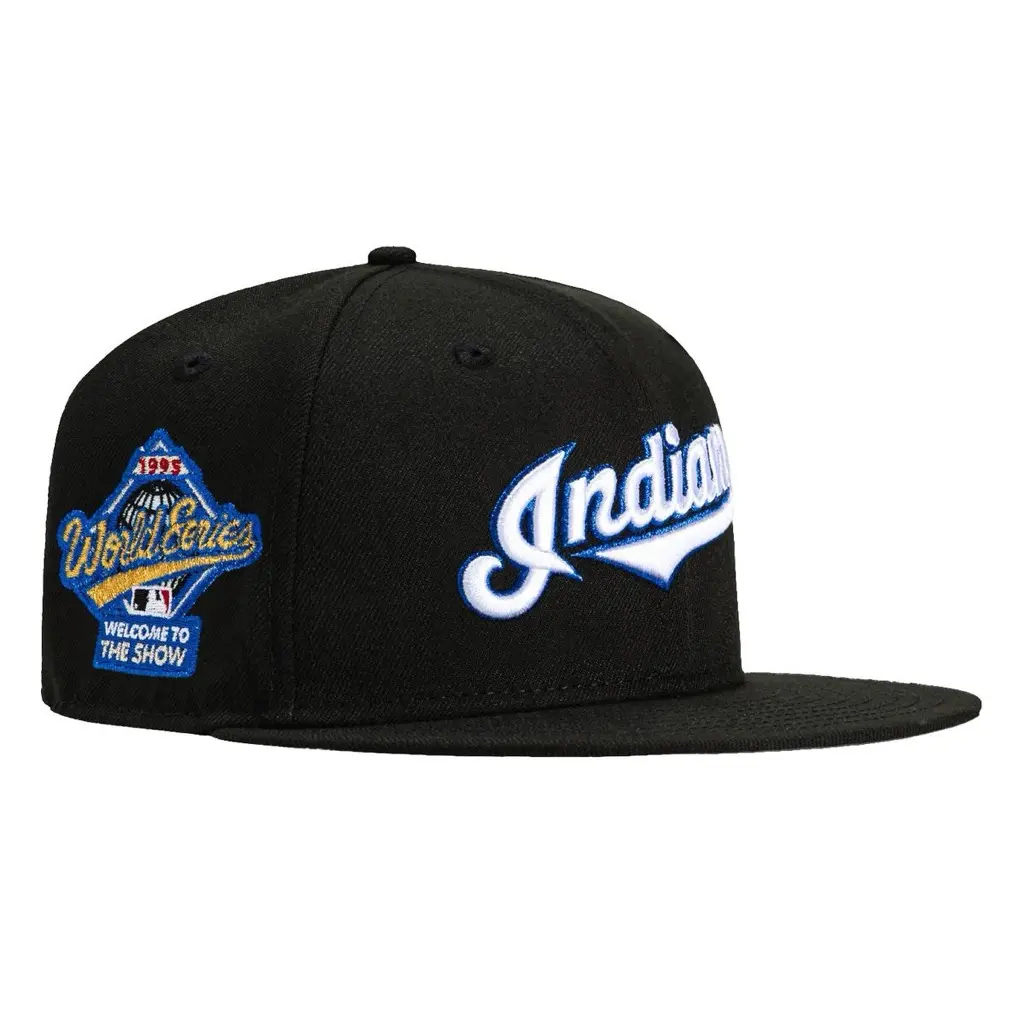New Era MLB Cleveland Indians 9FIFTY Snapback Cap 1995 World Series Side Patch Black Flat Brim Adjustable Baseball Hat Streetwear Hip Hop Vintage Gorra Beisbol Unisex TikTok Viral