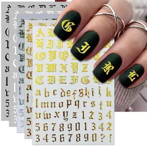 10 Sheets Letter Nail Art Stickers - 3D Old English Alphabet Number Nail Decals for DIY Acrylic Manicure Nail Decorations Berry Shimmer Cream Blush Stick
