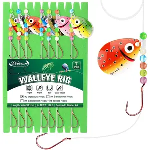 Walleye Rigs 16lb Walleye Spinner Rig Crawler Harness with Unique Smile Blades Worm Harnesses for Walleye Fishing 2 Hooks 7PCS