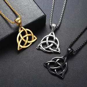 Minimalist alloy triangle pendant integrated retro unisex Chinese knot necklace